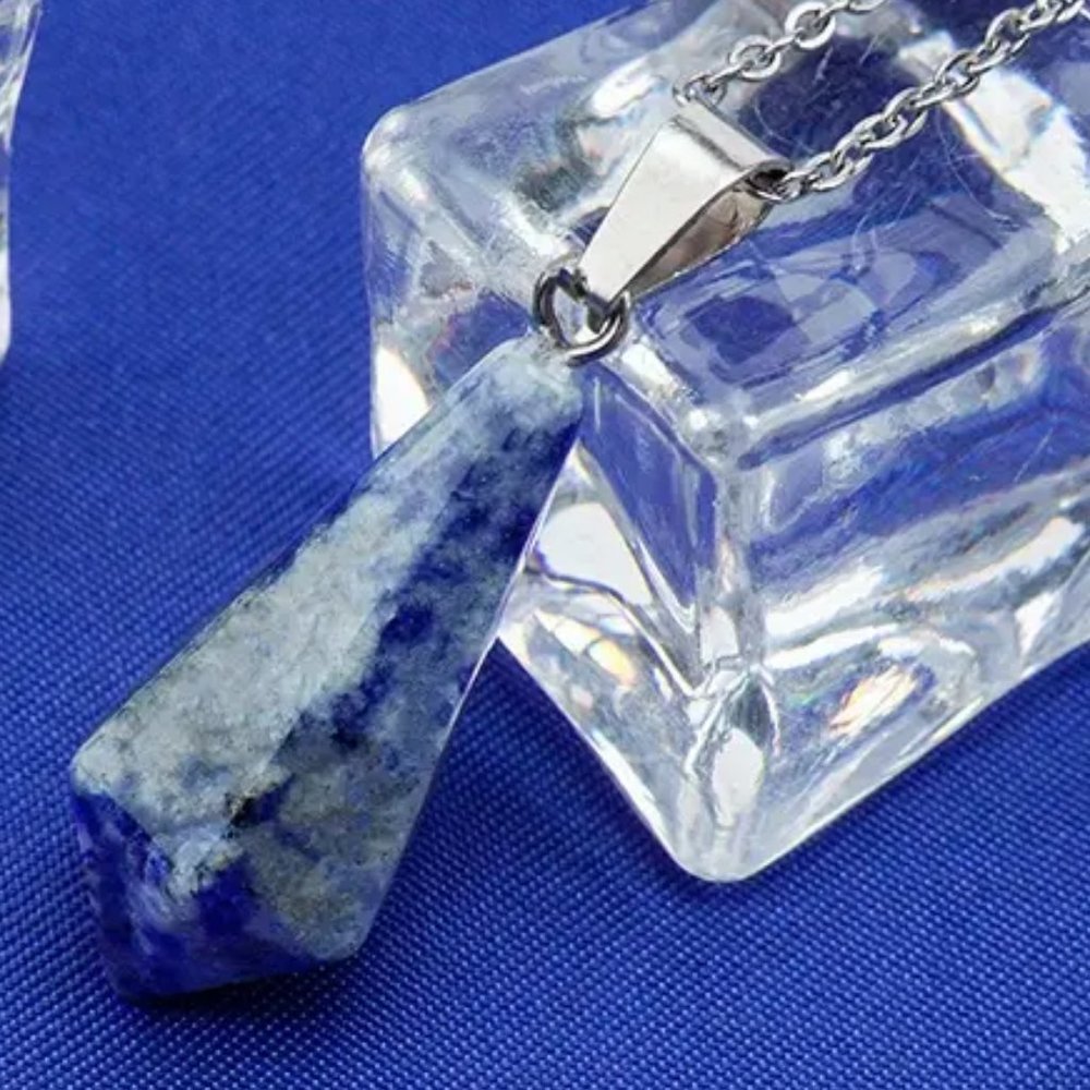 Sodalite Natural Gemstone Hexagonal Chakra Points Pendant Necklace